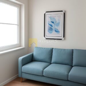 لوحة فنية خشبية مودرن بتصميم أوراق بالأزرق