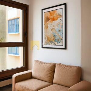 تابلوه خشب مودرن بتصميم زهور مائية برتقالية وزرقاء