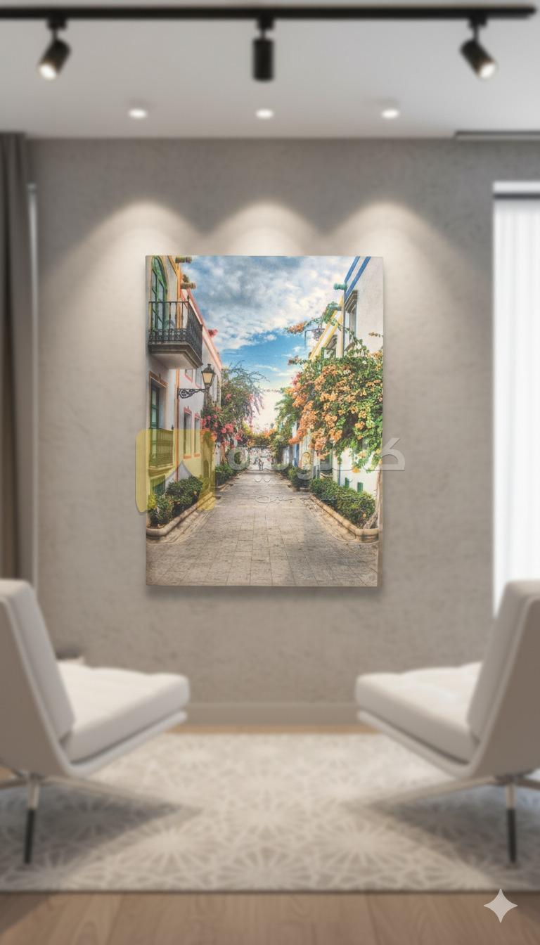 تابلوه قماش برنت مودرن بتصميم أجواء الشوارع الأوروبية مقاس 40×60 سم