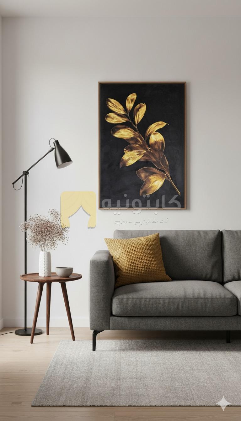 تابلوه قماش برنت مودرن بتصميم أوراق ذهبية – مقاس 40×60 سم